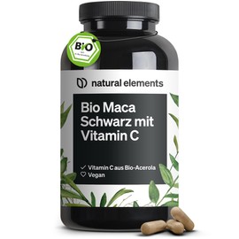 natural elements Organic Black Maca  180 Capsules  3000mg per daily dose (equivalent to 12,000mg of maca root)  with natural vitamin C  without magnesium stearate  certified organic, high-dose, vegan, laboratory-tested