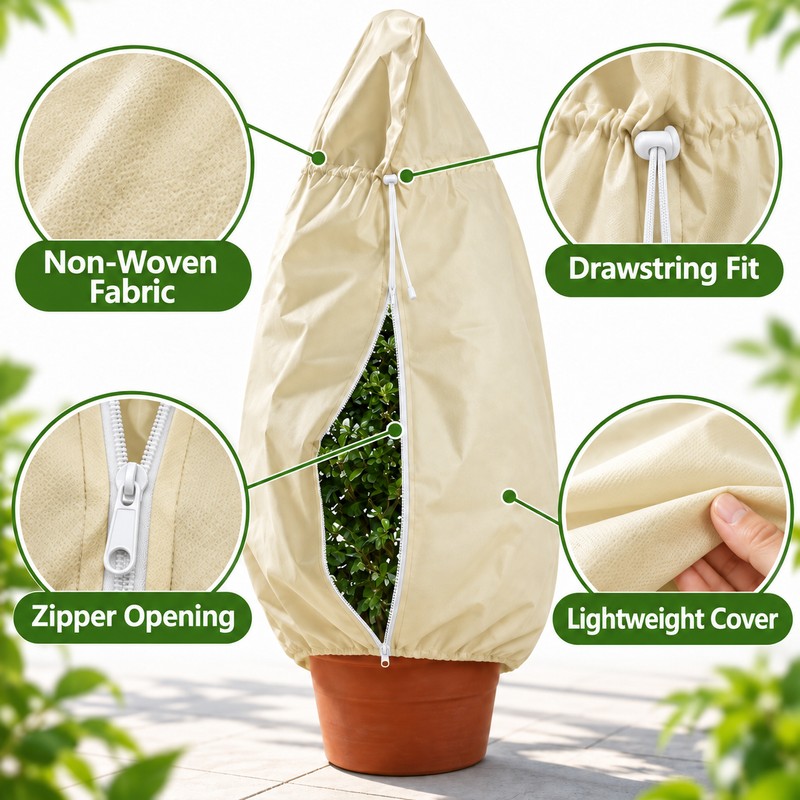 120x180cm Plant Frost Protection Cover – Non-Woven Drawstring Winter Cover