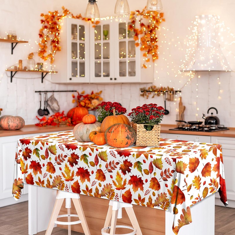 Lenyunge Fall Tablecloth,Maple Leaf Tablecloth 3pcs Waterproof Plastic Thanksgiving Tablecloth,Rectangle