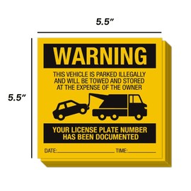 Illegally Parked Warning Stickers (Pack of 25) | Tow Away Warning Sign for Illegal Car Vehicle Parking Violation