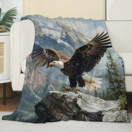 Eagle Blanket Eagle Gifts for Teen Throw Blanket,Eagle Gifts Bedding Decor Flannel Eagle in Forest Cliff Throw Blanket,Eagle Stuff Decorations Warm Soft Blanket for Bed Sofa Office 60" x 50"