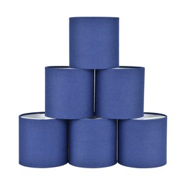 LAMPWELL MEMO Clip-on Chandelier Fabric Lamp Shades,Set of 6,Small Drum,5.2"×5.2"×H5.2",Linen, Handmade,Modern Trendy Decorative,ONLY FOR CANDLE BULB,Navy Blue