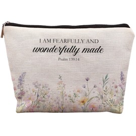 uinwk Inspirational Christian Makeup Cosmetic Bag - Christian Gifts for Women Faith, Fearfully and Wonderfully Made Bible Scripture Gifts Cosmetic Bag for Women, Floral Small Makeup Bag for Purse