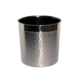 3SCompany Hammered 2 Tone Waste Basket with Liner 5 Quart Stainless Steel Shiny and Satin Hand Hammered