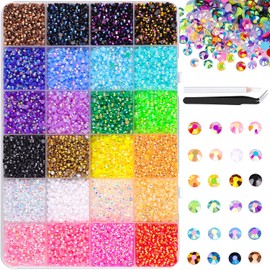 24000Pcs Resin Rhinestones for Crafting with Tweezers, Mixed-Color 3mm Non Hotfix Flatback Gems, Bedazzling Crystal for DIY Crafts Clothing Tumblers Mugs Shoes Fabric Decor Nail Art Makeup