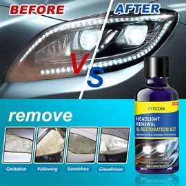 CYTITZHN Car Headlight Restoration Kit with Ceramic Coating, Defogger Fluid, Cleaner & Polisher – Removes Foggy, Cloudy, Oxidized Lens – Includes 3 Sandpapers, Foam, Towel – 30ml