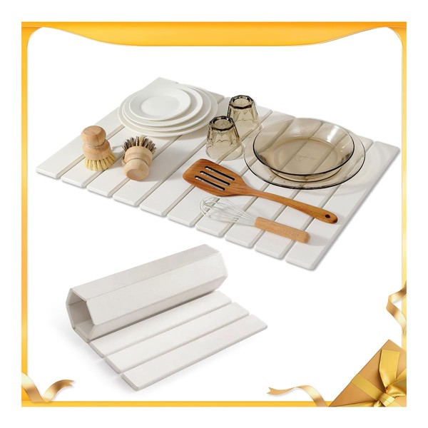 Stone Drying Mat for Kitchen Counter, 24"×16" Collapsible Diatomaceous Earth