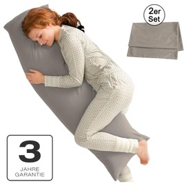 Soifox Side Sleeper Pillowcases, 40 x 145 cm, Set of 2, Taupe, with Zip, 100% Microfiber, Resistant and Hypoallergenic