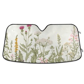 xigua - Parasol para parabrisas de coche con diseño de hierbas y flores silvestres, plegable, para ventana delantera, para coche, SUV, camión, mantiene el vehículo fresco, 55 x 27.6 pulgadas