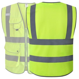 JKSafety Reflective Safety Vest with Multiple Pockets, High Visibility HV Safety Vest for Men and Women, PPE for Work, JKSV09150 Yellow