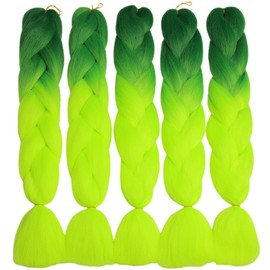 ShowJarlly 5 Packs Ombre Jumbo Braid Hair, Dark Green/Yellow Green Hair African Braid Extension, 24inch Box Braid Hair Extensions Synthetic Colorful Hair Extensions for Braiding