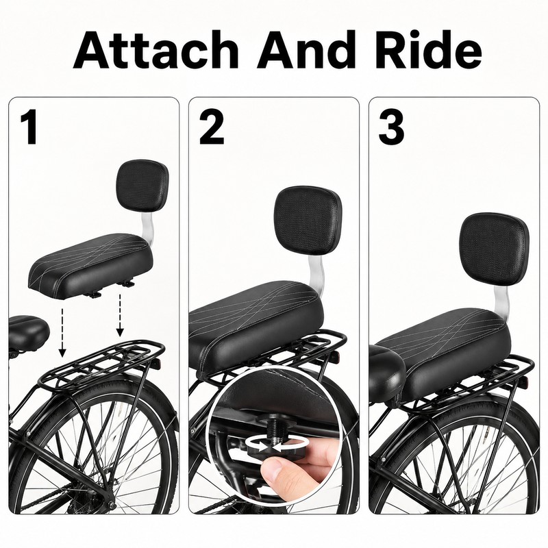 Rear Bicycle Child Seat with Backrest, Kids Bike Saddle for