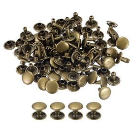 sourcing map 50 Sets Leather Rivets 9 mm Double Cap Rivets 8 mm Height Metal Rivets Round Rivets Hollow Rivets Rivets for Leather Craft Repair DIY Purse Belt Bags Shoes Bronze Tone