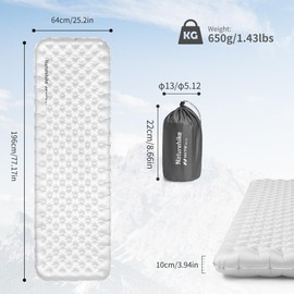 Naturehike TUYE 6.5 Ultralight Inflatable Sleeping Pad, Ultralight Camping Portable Sleeping Pad (Carbon silver/square/196 * 64CM)