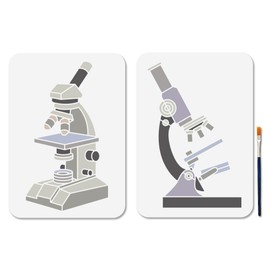 MAYJOY 2PC Microscope Stencil Set, 21x29.7cm Reusable Science-Themed Templates (Lens, Slides) for Wall Art, Furniture & Canvas Painting - Includes Brush