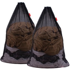 DuomiW 2 Pack Mesh Laundry Bags, 24 x 36 Inches Heavy Duty Drawstring Bag, Factories, College, Dorm, Travel and Apartment Dwellers, Black