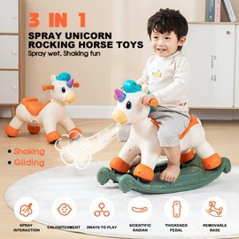 Hi-Tech Unicorn Rocking Riding Horse Toys for Kids, Puzzle Musical Light Educational Pony Ride Toddlers Toy (24.4" L x 11.4" W x 14.5" H) for Toddlers Boys Girls. (Rocking Horse)