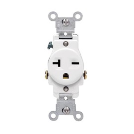 Leviton Single Receptacle Outlet Commercial Specification Grade Smooth Face 20 Amp 250 Volt, Side Wire NEMA 6-20R 2-Pole 3-Wire, White, 5821-W
