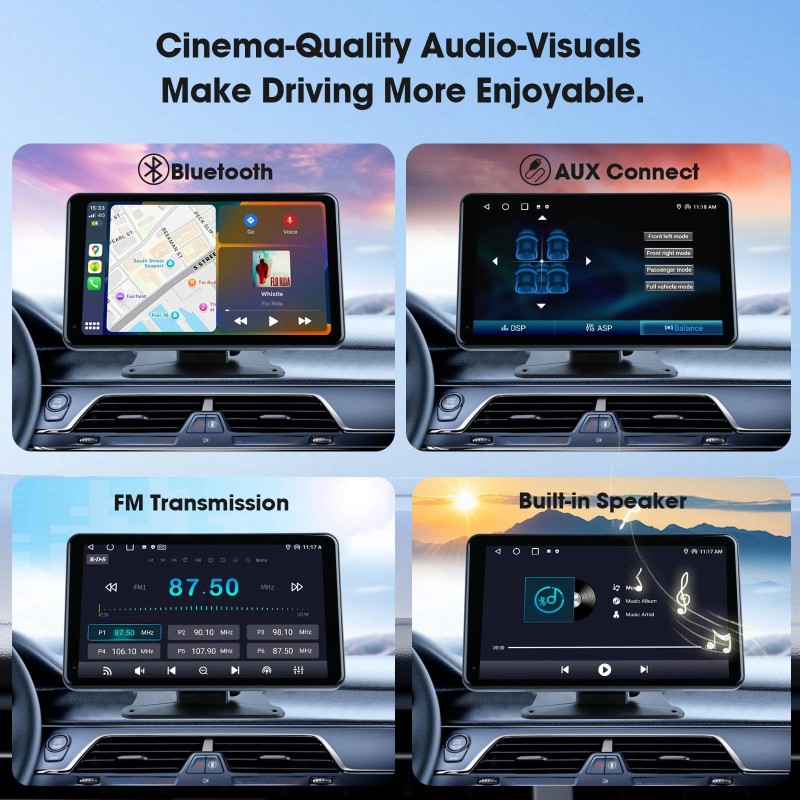 Haudio 7" Portable Wireless CarPlay & Android Auto Car Stereo
