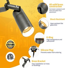 Gardenreet Brass Low Voltage Down Lights, 12V Outdoor Antique Bronze LED Landscape Spot Downlights for Tree Garden Yard Architectural