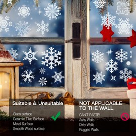 Christmas Window Snowflake Stickers, 93 PCS Reusable Christmas Window Decorations Double Sided Xmas Window Stickers Scene for Glass