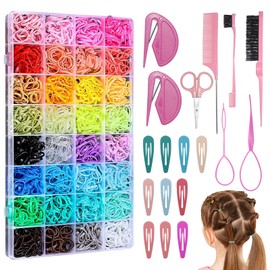 SLNXA Accesorios Para El Cabello Para Niños Pequeños De 32 Colores, 2000 Mini Bandas de Goma con Herramientas de Peinado para el Cabello, en Caja con 18 herramientas de peinado for Girls Baby Toddlers Kids (Total 2018 PCS)