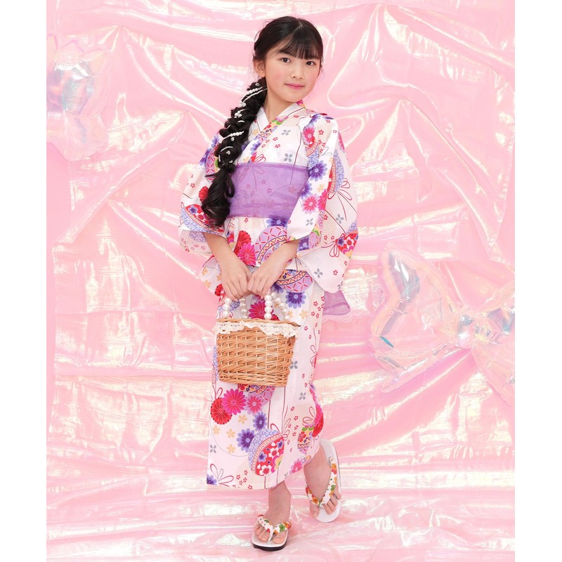 Bee saa01400 Yukata 3-Piece Set, Kids, Girls, Summer, Easy, Separate