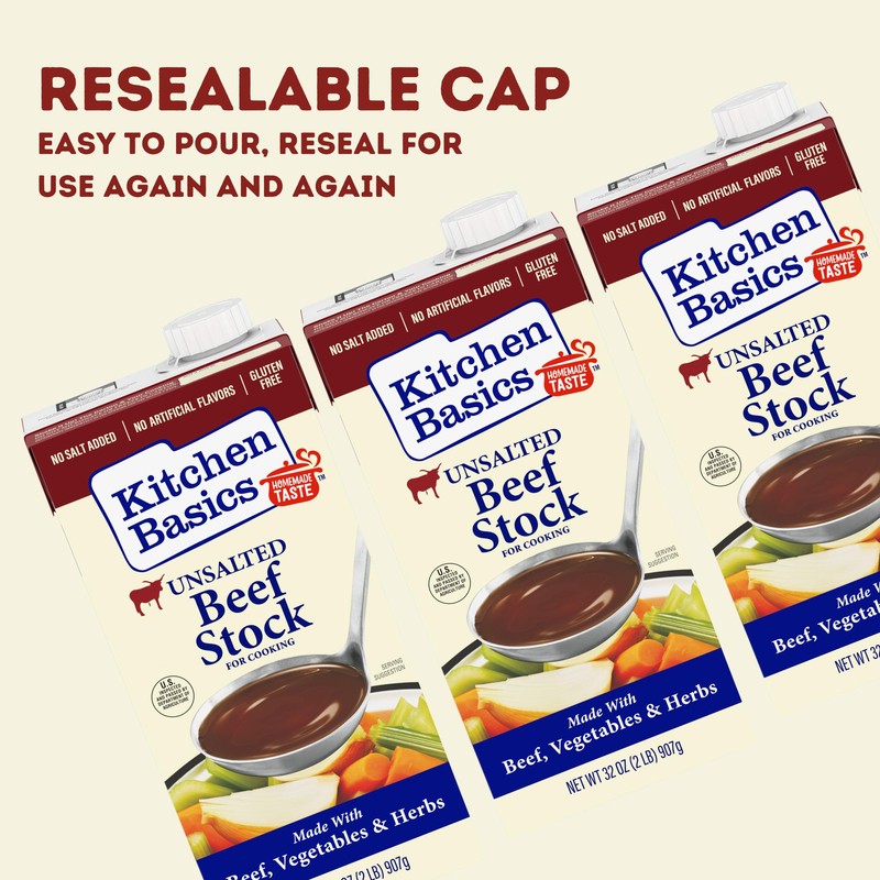 Kitchen Basics Unsalted Beef Stock, 32 oz (Pack of 12)
