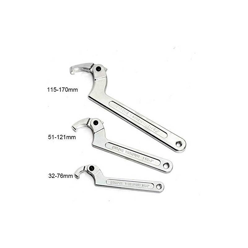 TOOLSTAR Hook Wrench C Wrench 32-76mm Adjustable Hook Wrench Chrome