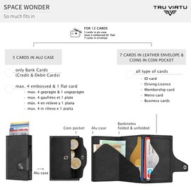 Tru Virtu® Card Wallet - Click & Slide Coin Pocket, Credit Card Holder, RFID NFC Protection, Genuine Italian Leather, Slim Wallet, Nappa Black, Regular, Compact