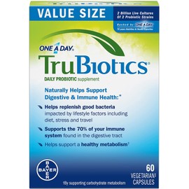 TruBiotics Daily Probiotic, 60 Capsules - Gluten Free, Soy Free Digestive + Immune Health Support Supplement for Men and Women