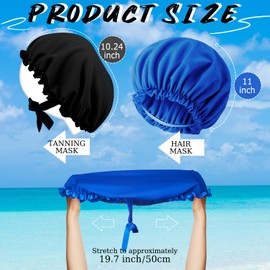 Vinsatin 4 Pcs UV Protection Tanning Face Cover and Bonnet Cap Set Include 2 Pcs Tanning Hair Cap and 2 Pcs Face Tanning Mask Protective Hair Bonnet for Girls Women Salon Tanning (Black, Blue)
