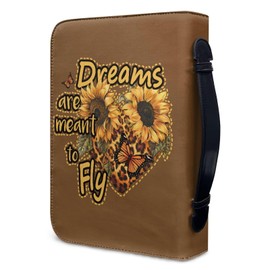 Darisoco Yellow Sunflower Leopard PU Leather Bible Cover for Women Bible Book Case with Handle and Pockets Fits Standard & Large Size Study Bible Carrier Daily Commuter