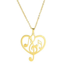 SBI Jewelry Love Heart Music Necklace Women Gold Jewellery for Her Musician Birthday Charm Gift Pendant Necklaces for Family Friends