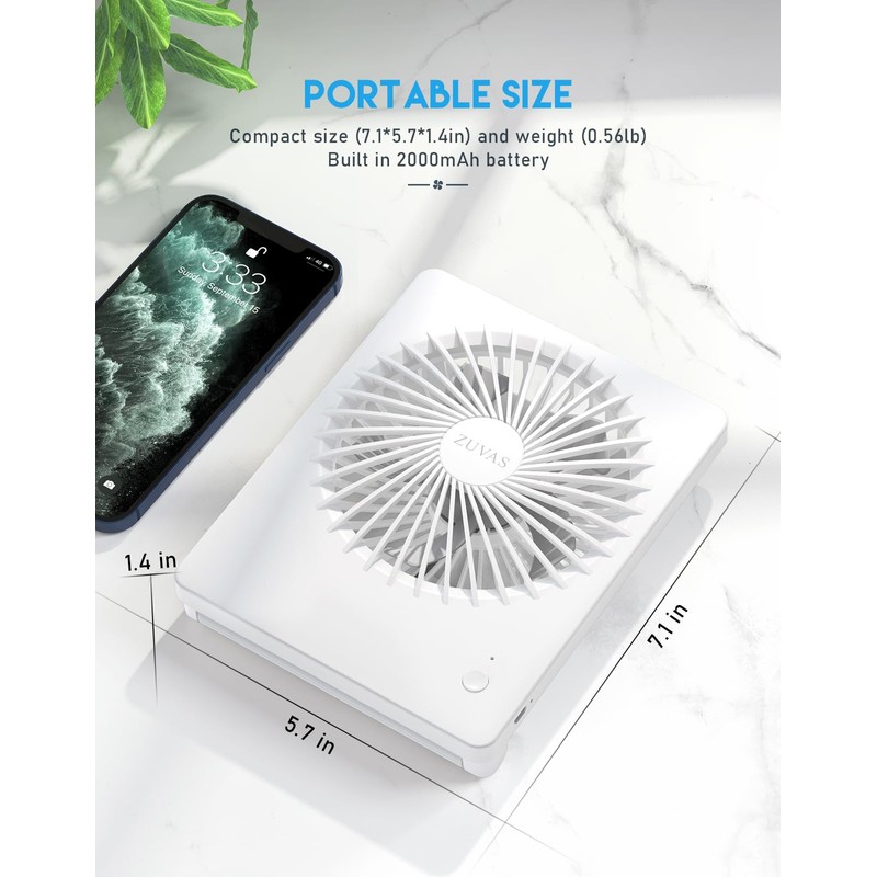 Zuvas Desk Fan Battery Operated Fan Rechargeable 180°Tilt Folding Personal