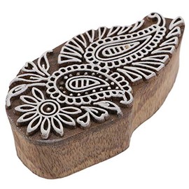 GURU SHOP Indian Textile Stamp, Wooden Fabric Printing Stamp, Blue Print Stamp, Print Model - 4 x 9 cm Paisley 3, Brown, Indian Wooden Stamp