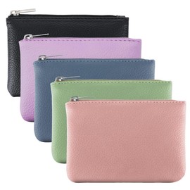 MANJIAMEI Lychee Pattern Coin Purses, 5 Pcs PU Leather Small Purse Mini Change Wallet, Portable Zipper Wallet Handbag Coin Pocket Pouch for Credit Card ID Card Cash Key Headset Lipstick Organizer