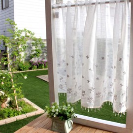 sunny day fabric Cafe Curtain Silver Approximately 49.2 x 25.6 inches (125 x 65 cm), Liz Embroidery, Beads, Long Length