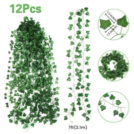 LAFORET Fake Vines for Room Decor(12 Pack 84ft), Home Bedroom Wall Decor Aesthetic, Artificial Plants Ivy Leaves, Hanging Greenery Garland for Wedding Garden Outdoor