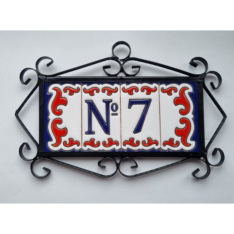 Daniella-M3 Spanish Hand-painted Ceramic Blue Number Tiles With Blue And
