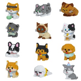 IBLOTIME Micro Building Blocks Set 12-Pack Mini Cat Dog Figures 2189 Pieces Party Favors Goodie Bag Stuffers Classroom Prizes, Fun for Kids and Adults Easy to Build Birthday Christmas Easter Gift