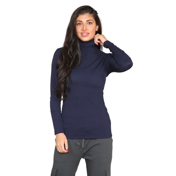 Grunge Wear® Women's Polo Roll Neck Ribbed Long Sleeve Turtle