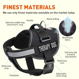 Dogline Vest Harness for Dogs and 2 Removable Therapy Dog Patches, Large/28 to 38", Black