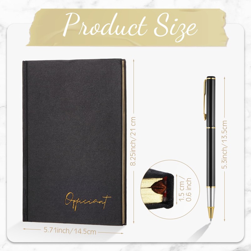 Engrowtic Black Wedding Officiant Book with Black Ink Pen 5.25