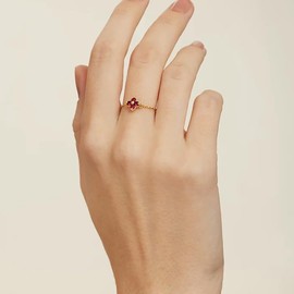 Kokoma Little Flower Link Chain Statement Ring for Women 925 Sterling Silver Four Leaf Clover Rings Tial Finger Band Stacking Bands Dainty Jewelry