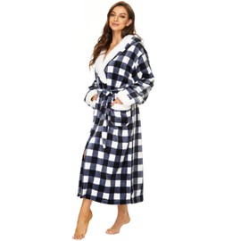 iniber Plush Robes for Women, Womens Robe Long, Fuzzy Fluffy Soft Warm Fleece Hooded Bathrobe