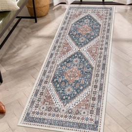 Runner Rug 2x6, Ultra-Thin Kitchen Rugs Non Slip Washable Rugs for Entryway Rug, Runners for Hallways, Runner Low Pile Vintage Soft Rugs for Entryway, Kitchen Bathroom Bedroom (Blue,2'x6')