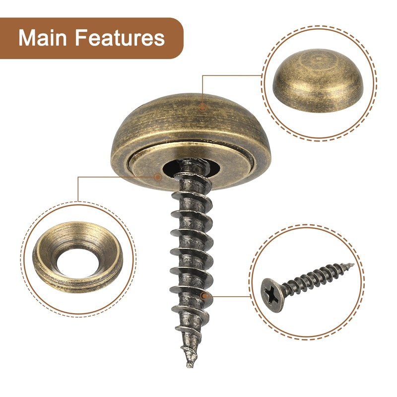 uxcell 12Pcs Brass Decorative Screws with Caps, 15mm Mirror Screws