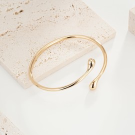 Sylph Gold Bracelet for Women Copper 18k Gold Plated Open Teardrop Cuff Bangle Bracelets Hypoallergenic Minimalist Suitable for Small Wrists