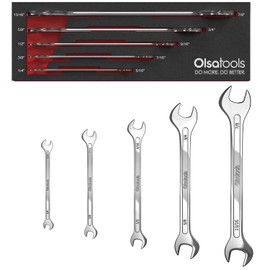 Olsa Tools 5-Piece SAE Slim Profile Wrench Set - Dual Open End Flat Spanner Kit - Thin Compact Wrenches for Mechanics - Durable Steel Tool Set - Part 1254